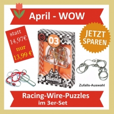 April-WOW: 3 Racing-Wire-Puzzles im Set - knifflige Metall-Knobelspiele