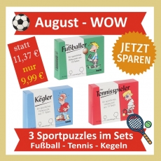 August-WOW: 3 Sportpuzzles im Set - Fuball, Kegeln & Tennis