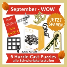 September-WOW: 6 Huzzle-Cast-Puzzles im Set - alle Schwierigkeitsgrade (1-6)