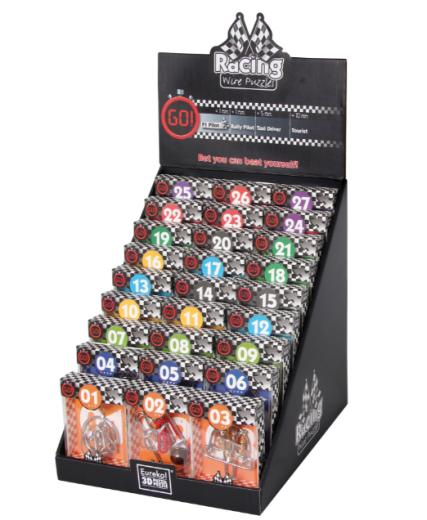 Racing-Wire-Puzzles – Komplettes Display mit 27 Metall-Knobelspielen