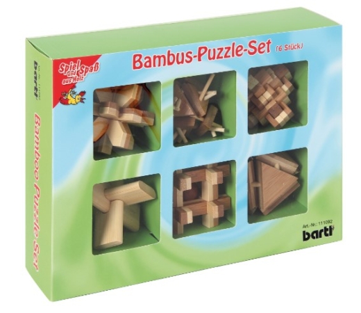 6 Bambus-Knobelspiele im Geschenkset