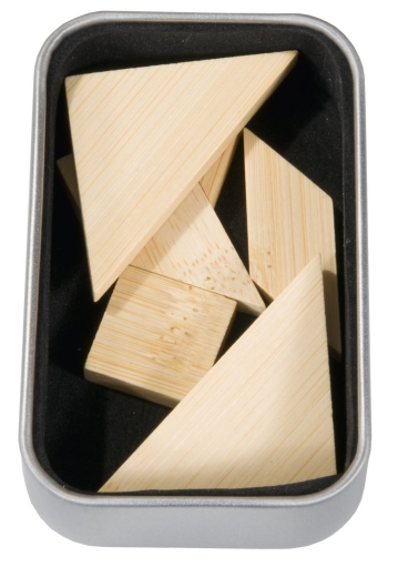 IQ-Test Bambus-Knobelspiel – Tangram in Metalldose **