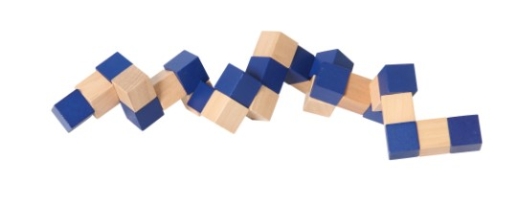 Würfelschlange aus Holz – Blau-Natur