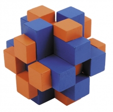 IQ-Test-Puzzle aus Bambus  Wrfelkreuz blau/orange ****