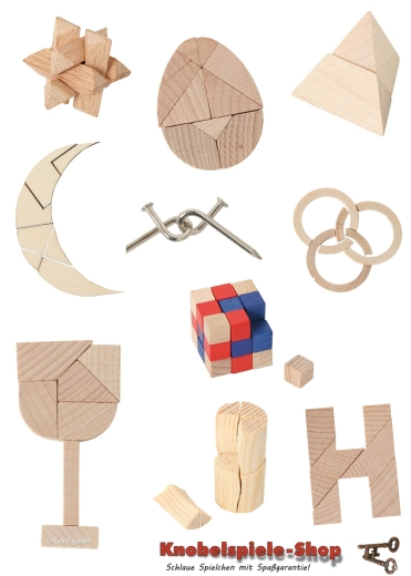 10er-Mix – 5 Mini-Knobelspiele & 5 Mini-Holzpuzzles