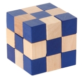 Würfelschlange aus Holz – Blau-Natur