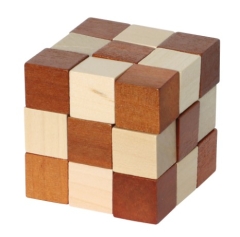 Würfelschlange aus Holz – Natur-Braun