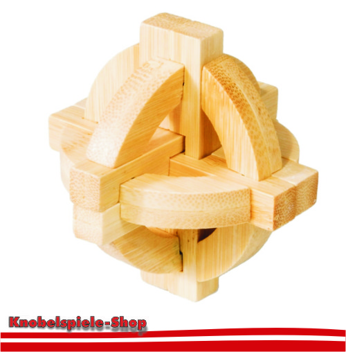 Fridolin IQ Test Bambus Puzzle Knobel Spiel 3D Doppelte Scheibe 9 x 8,5 x 9 cm 