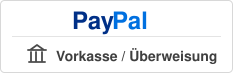 PayPal sowie Vorkasse und Überweisung